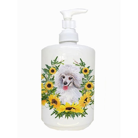 Carolines Treasures Medium White Poodle Ceramic Soap Dispenser CK2875SOAP
